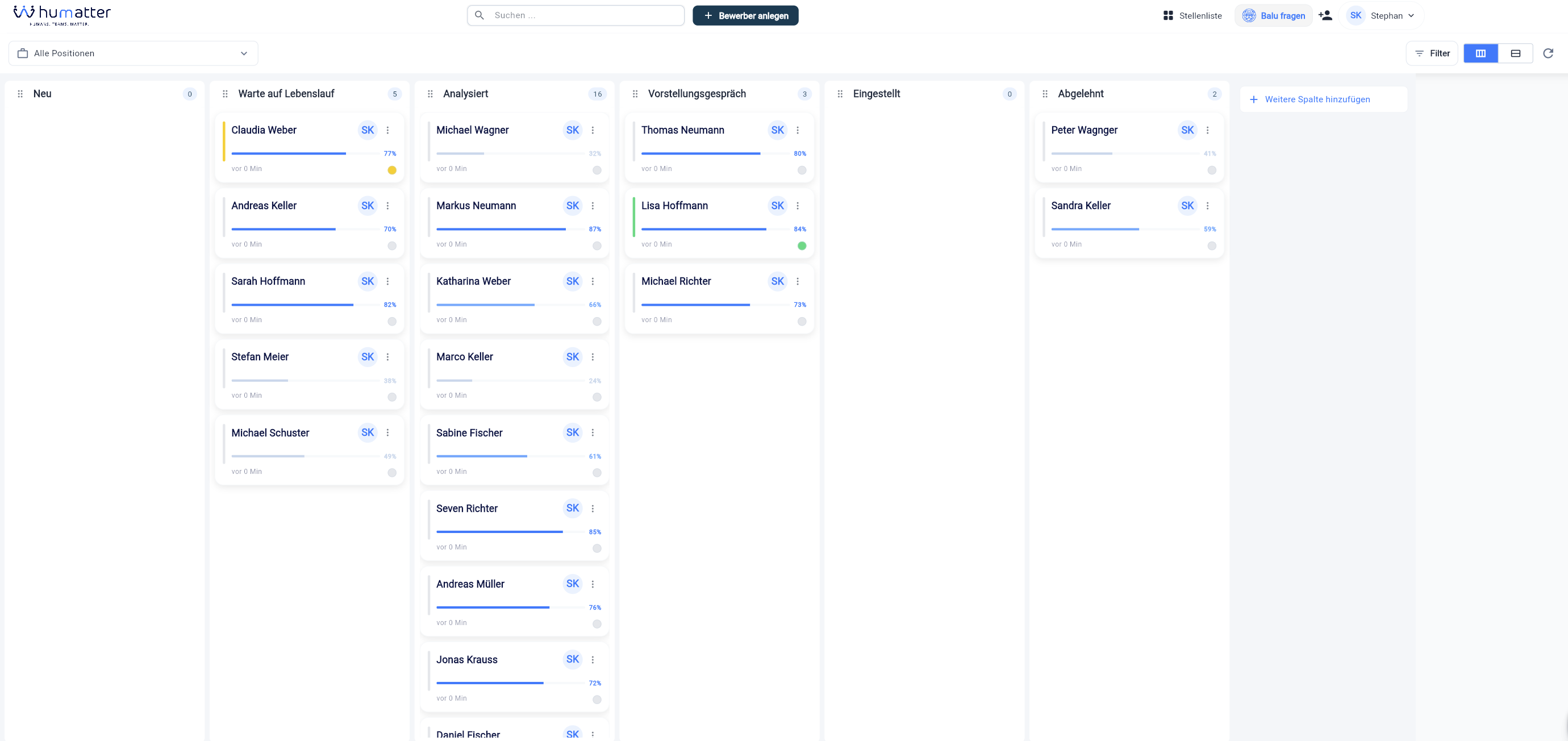 humatter Bewerber-Board mit Kanban-Pipeline